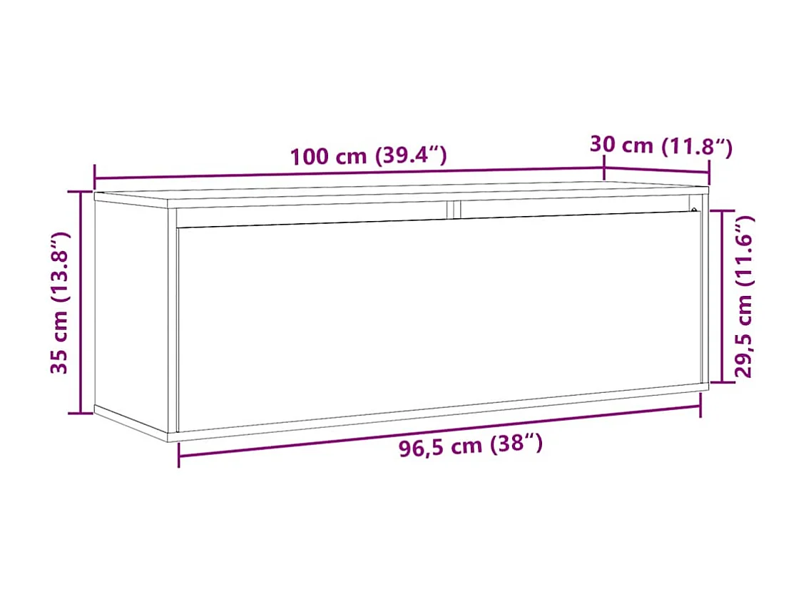 Armario de pared de madera maciza de pino 100x30x35 cm