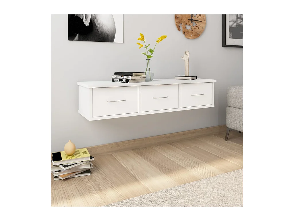 Étagère murale avec tiroirs Blanc 88x26x18,5 cm bois ingénierie
