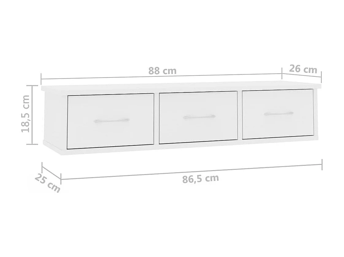 Scaffale con Cassetti a Parete Bianco 88x26x18,5 cm Multistrato