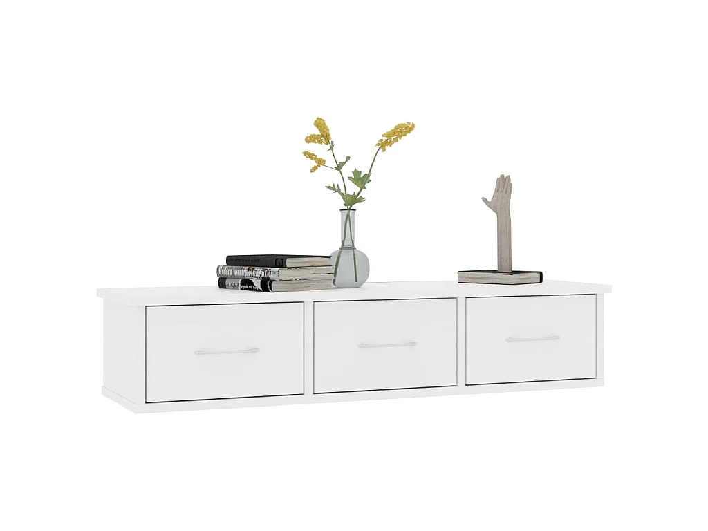 Scaffale con Cassetti a Parete Bianco 88x26x18,5 cm Multistrato
