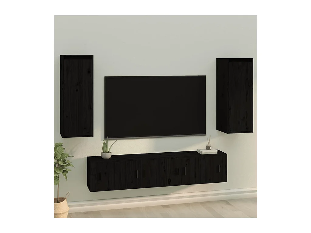 Armoires murales 2 pcs Noir 30x30x80 cm Bois de pin massif