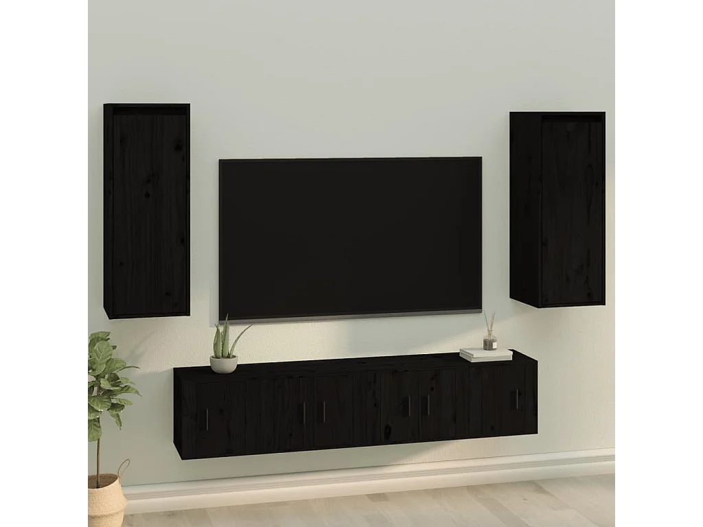 Wandkasten 2 st 30x30x80 cm massief grenenhout zwart