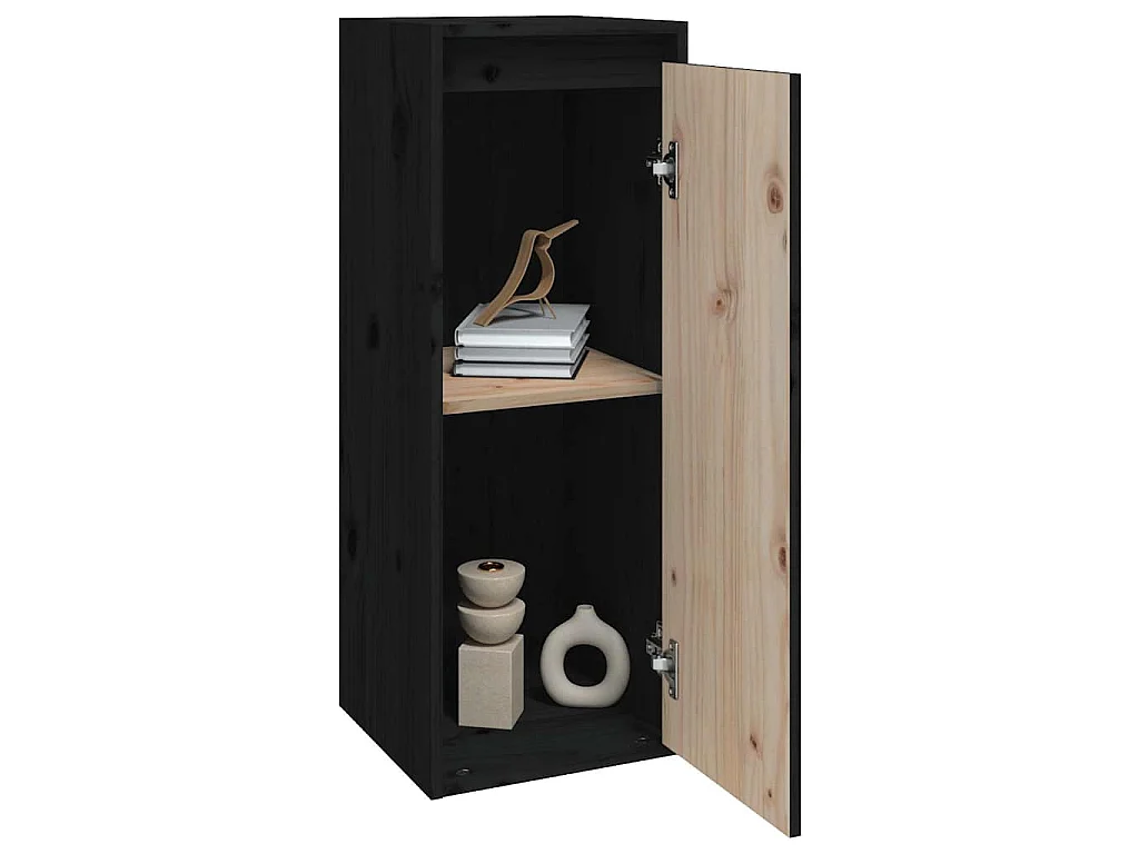 Armoires murales 2 pcs Noir 30x30x80 cm Bois de pin massif