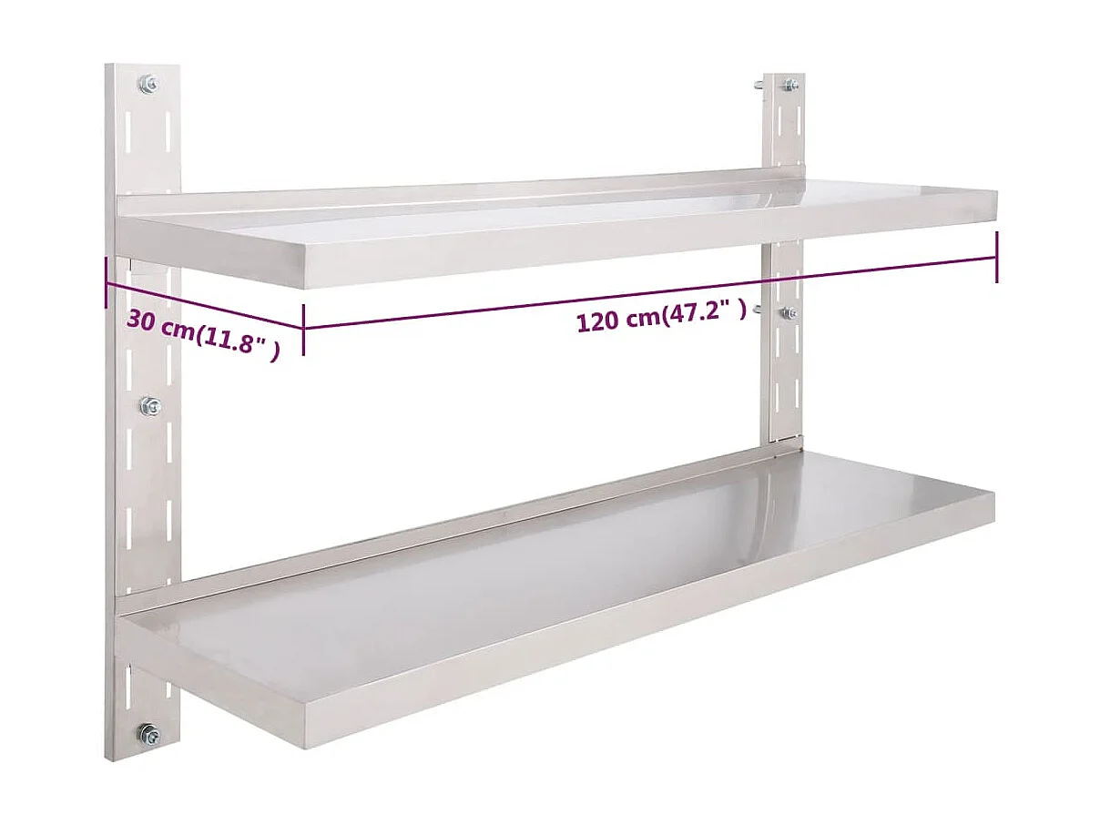 Zwevend schap 2-laags 120x30 cm roestvrij staal
