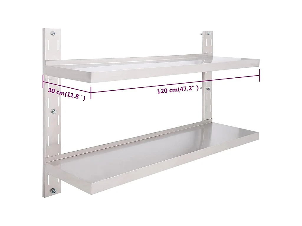 Étagère murale à 2 niveaux Acier inoxydable 120x30 cm