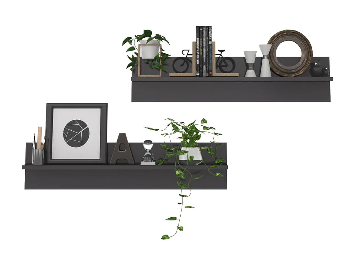 Étagères murales 2 pcs gris brillant bois d'ingénierie