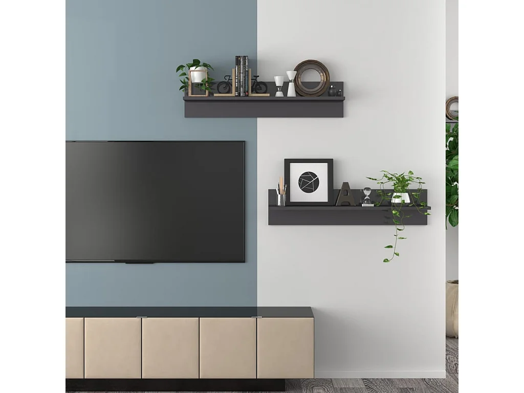 Étagères murales 2 pcs gris brillant bois d'ingénierie