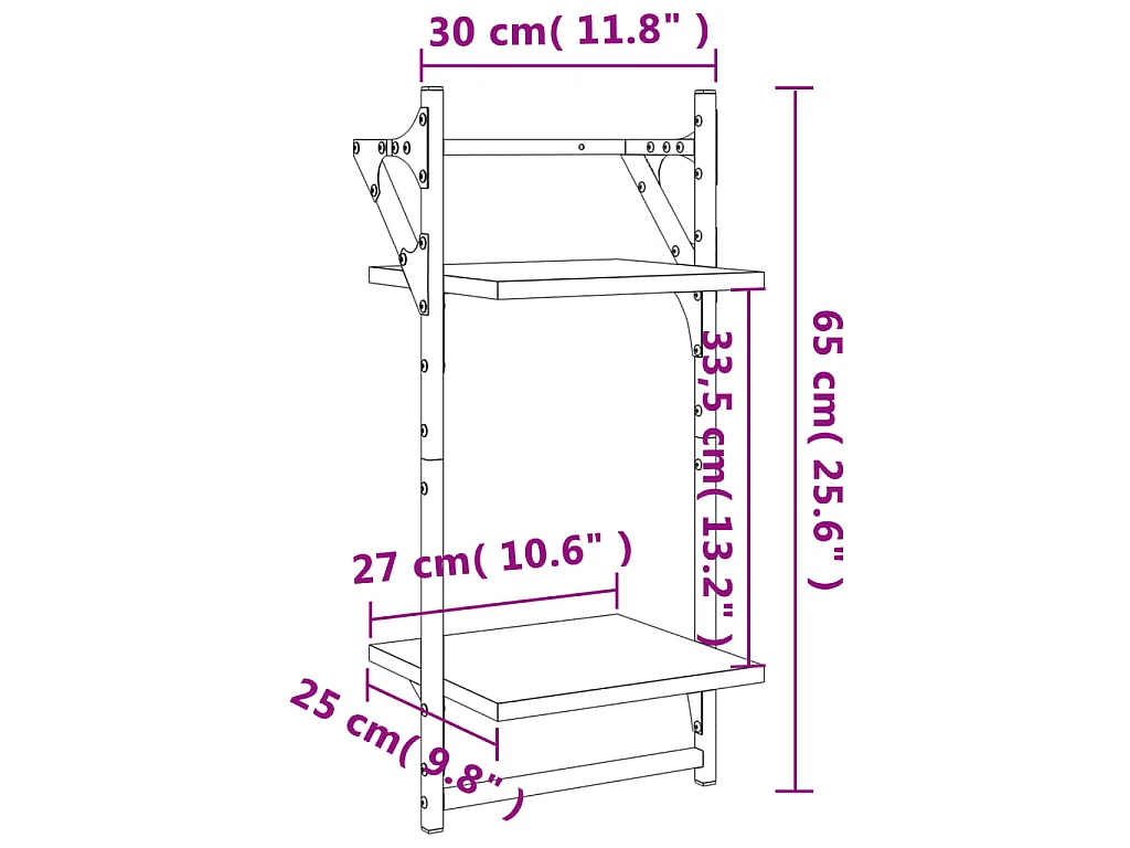 Wandregale mit 2 Ablagen & Stangen 2 Stk Grau Sonoma 30x25x65cm