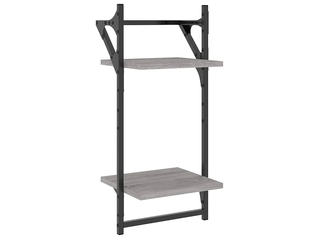 Wandregale mit 2 Ablagen & Stangen 2 Stk Grau Sonoma 30x25x65cm