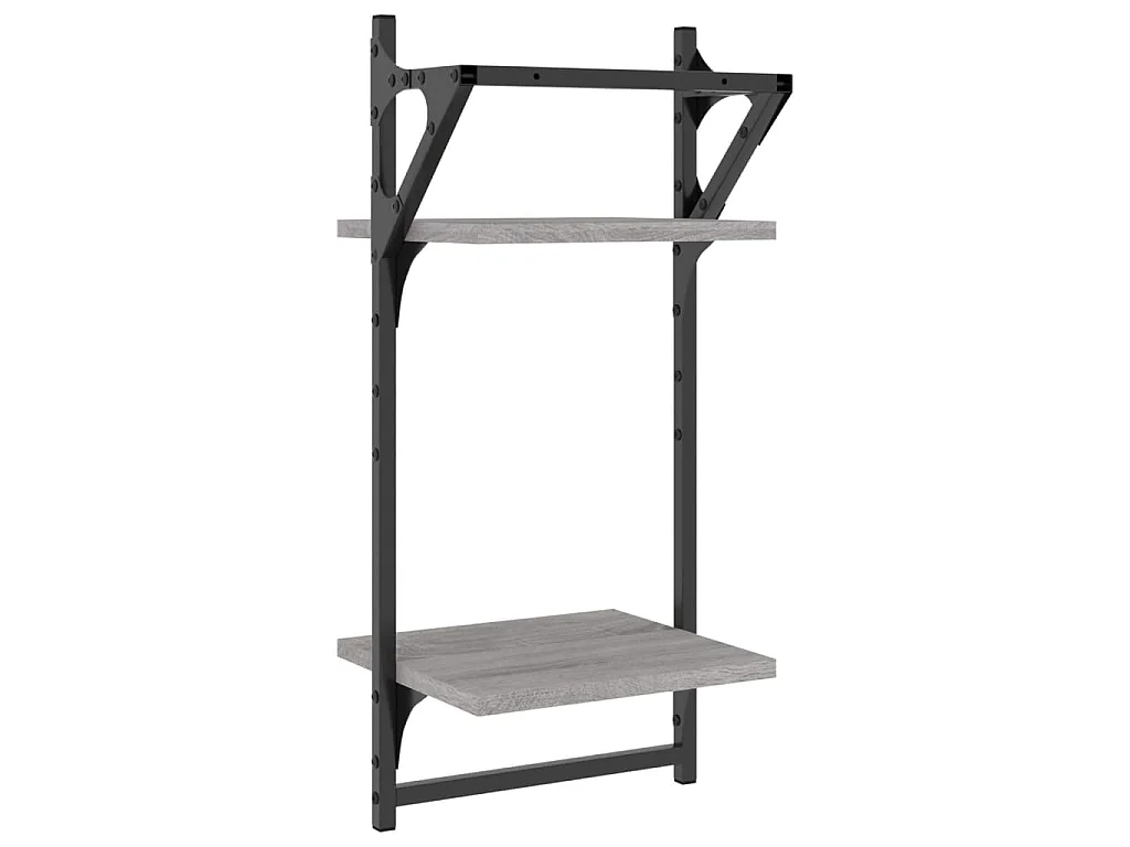 Wandregale mit 2 Ablagen & Stangen 2 Stk Grau Sonoma 30x25x65cm