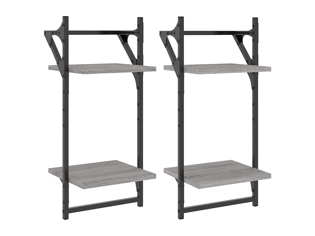 Wandregale mit 2 Ablagen & Stangen 2 Stk Grau Sonoma 30x25x65cm