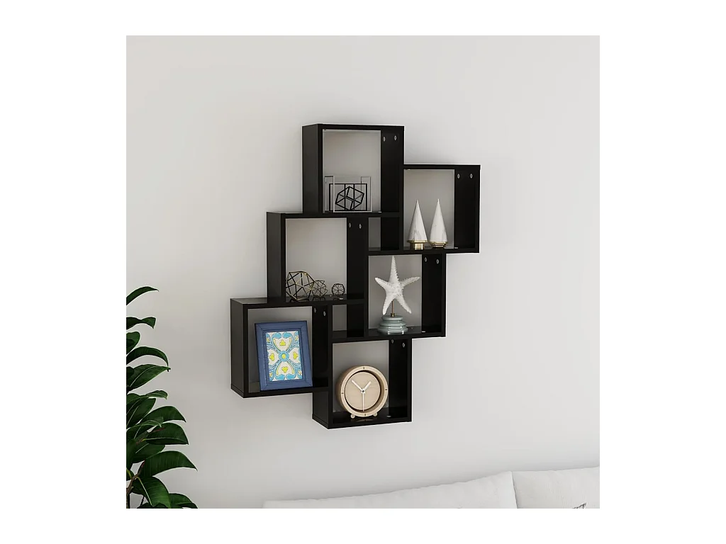 Wandschap kubus 78x15x93 cm bewerkt hout zwart