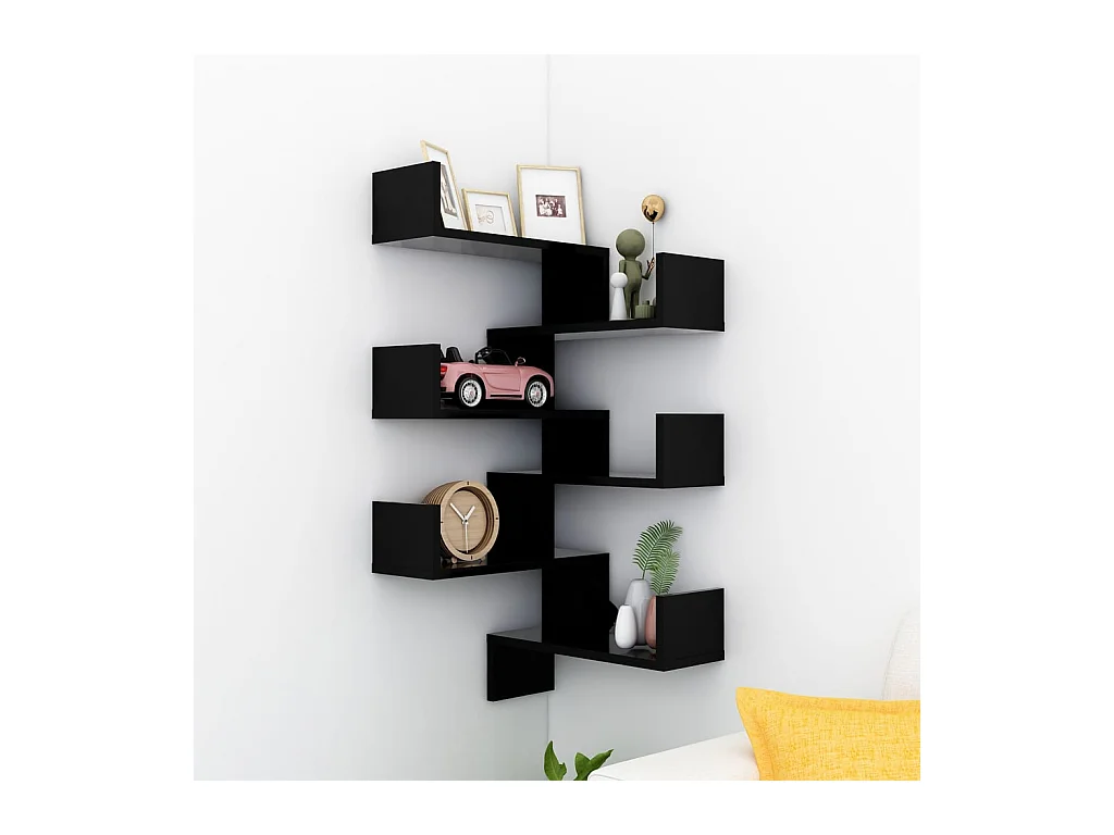 Hoekwandschappen 2 st 40x40x50 cm bewerkt hout zwart