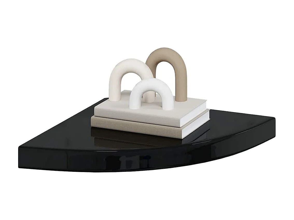 Hoekschappen zwevend 4 st 35x35x3,8 cm MDF hoogglans zwart