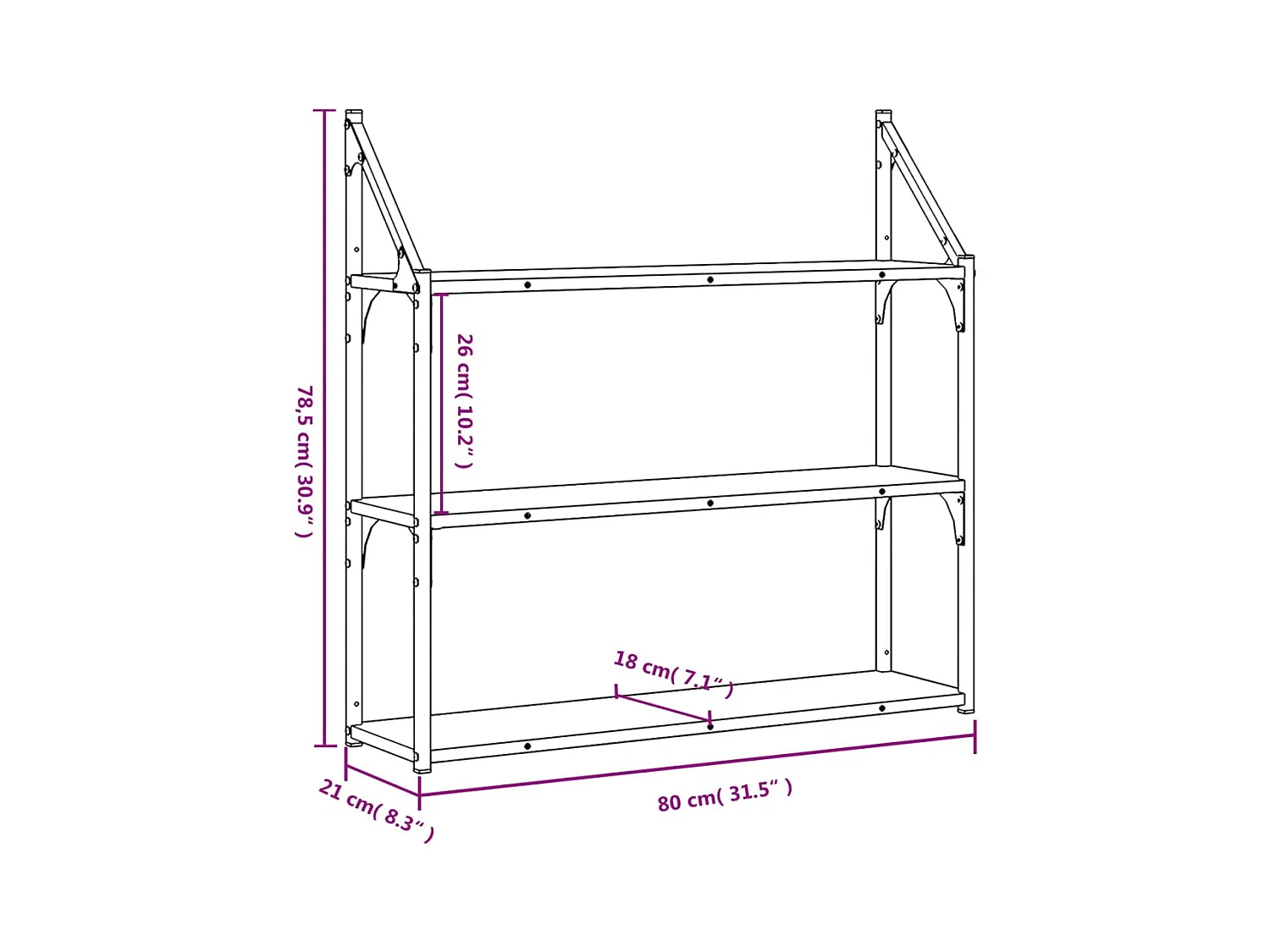 Étagère murale 3 niveaux chêne sonoma 80x21x78,5 cm