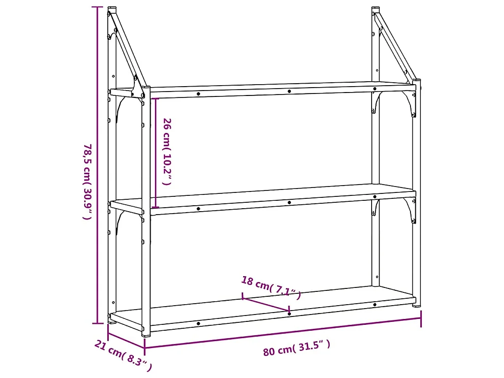 Wandregal 3 Fächer Sonoma-Eiche 80x21x78,5 cm Holzwerkstoff