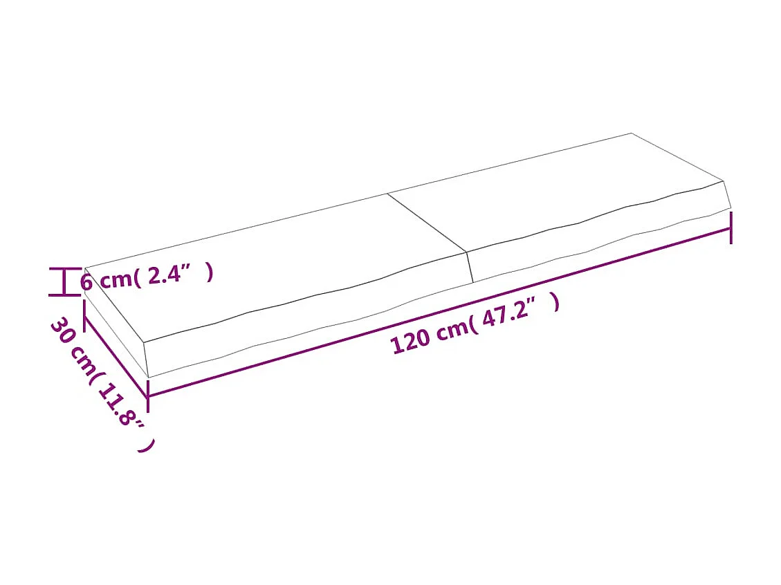 Estante de pared madera maciza roble sin tratar 120x30x(2-6) cm