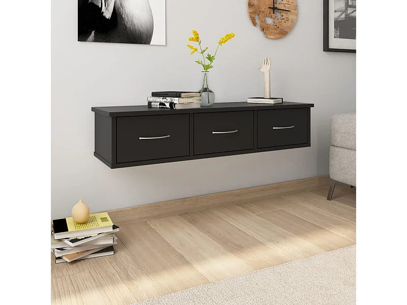 Wandschap met lades 88x26x18,5 cm bewerkt hout zwart