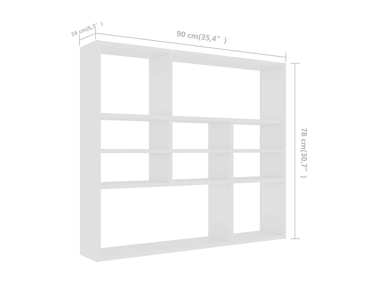 Wandschap 90x16x78 cm bewerkt hout wit