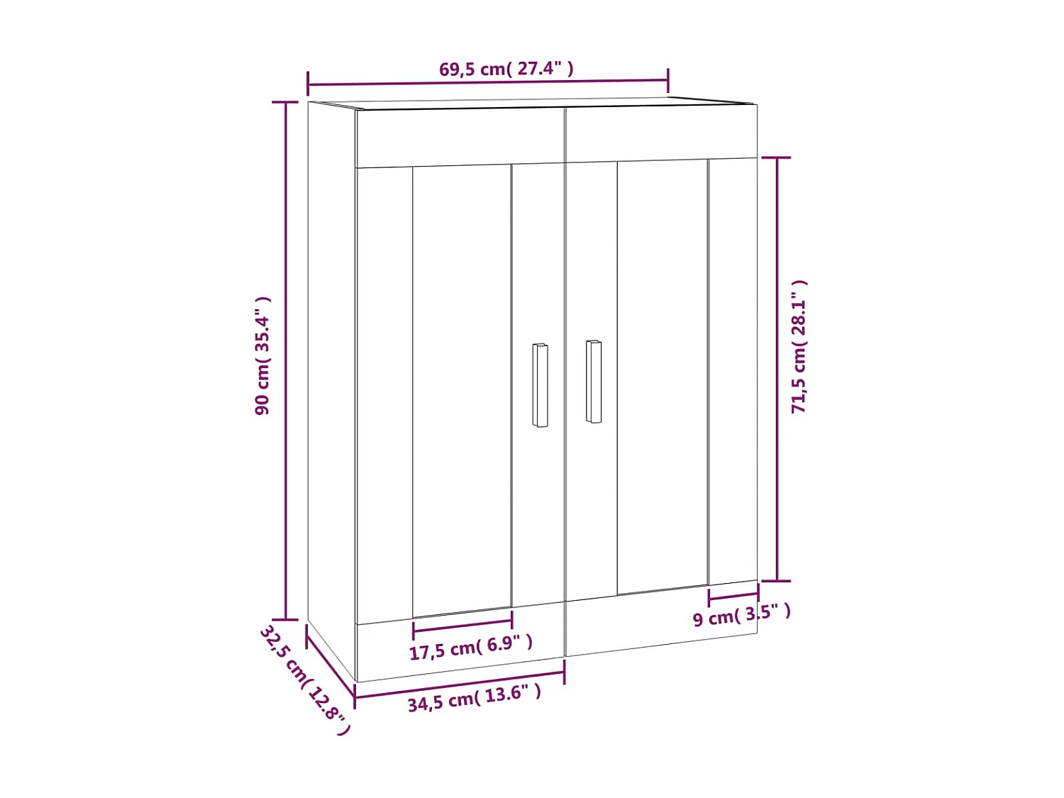 Armoire murale blanc 69,5x32,5x90 cm bois d'ingénierie