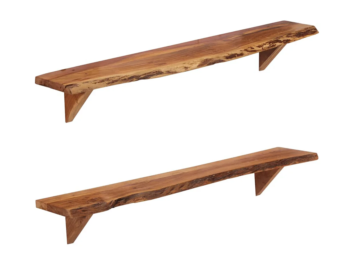 Prateleiras parede 2 pcs 110x20x18 cm madeira de acácia maciça
