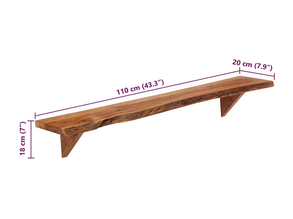 Étagères murales 2 pcs 110x20x18 cm bois massif d'acacia