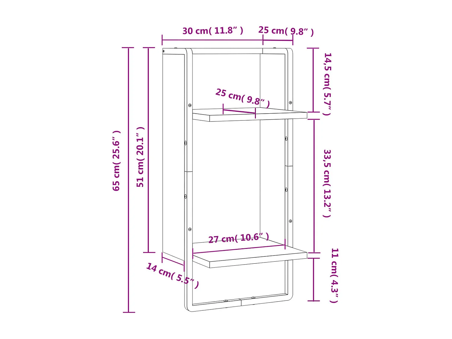 Étagère murale avec barre chêne marron 30x25x65 cm