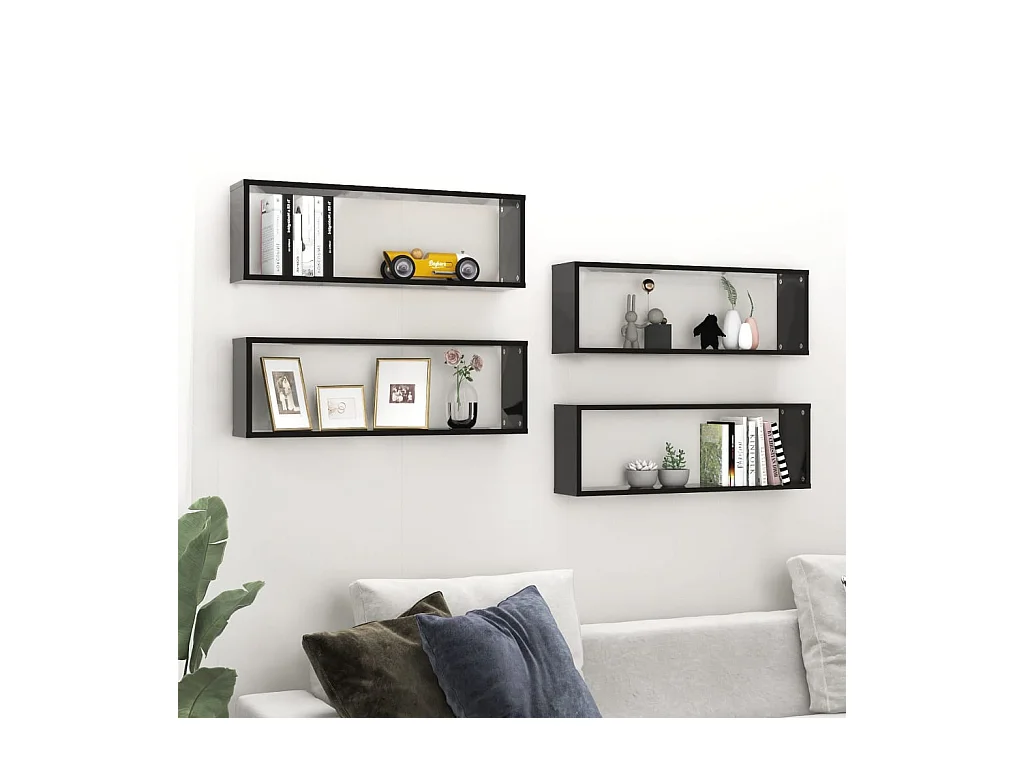 Wandschappen kubus 4 st 80x15x26,5 cm bewerkt hout zwart