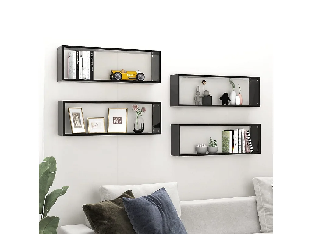 Estantes parede cúbicas 4 pcs deriv. madeira 80x15x26,5cm preto