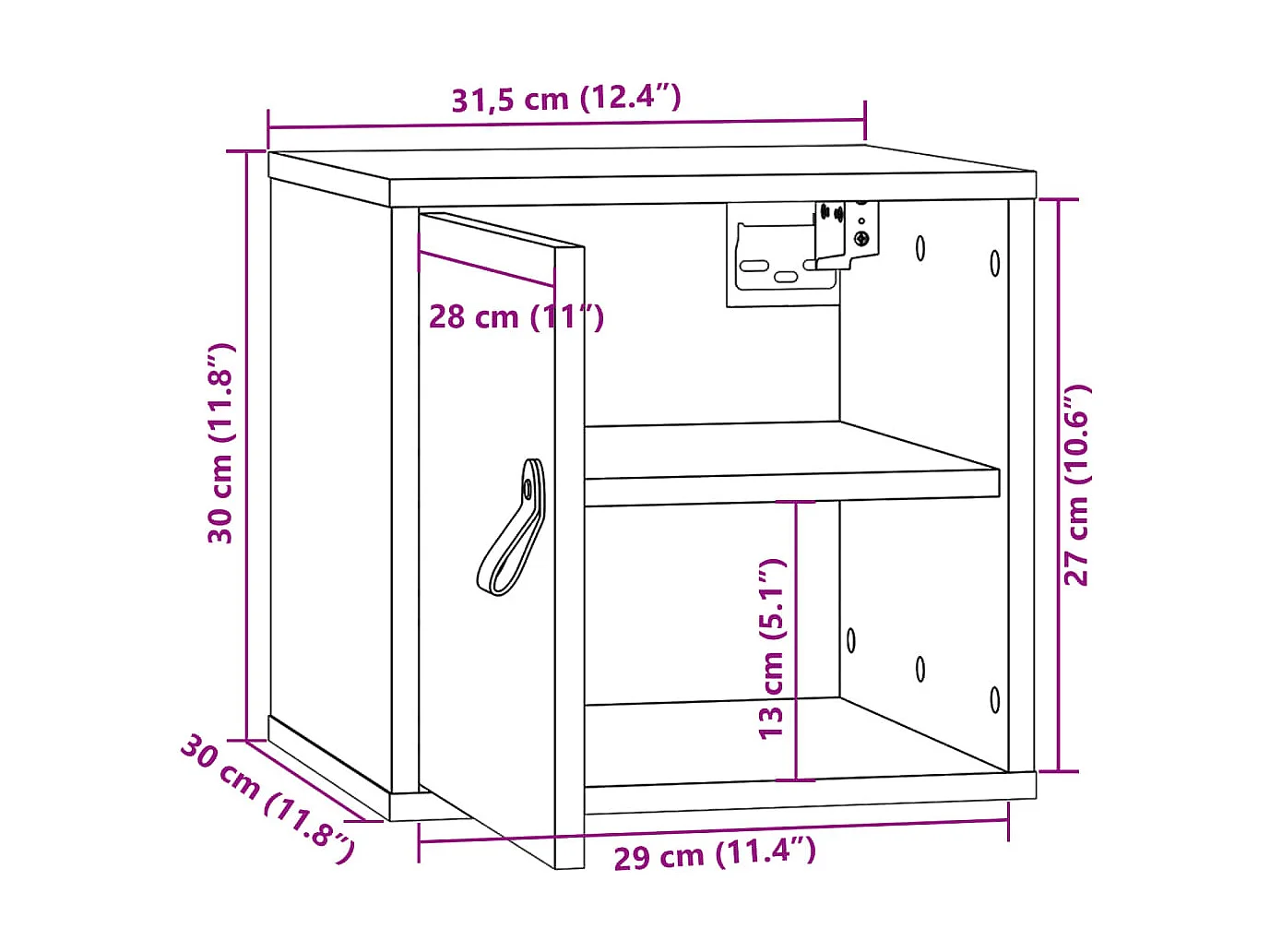 Armoire murale Gris 31,5x30x30 cm Bois de pin massif