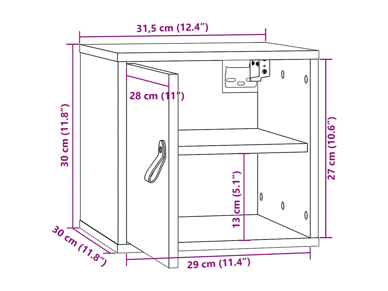 Wandkast 31,5x30x30 cm massief grenenhout grijs