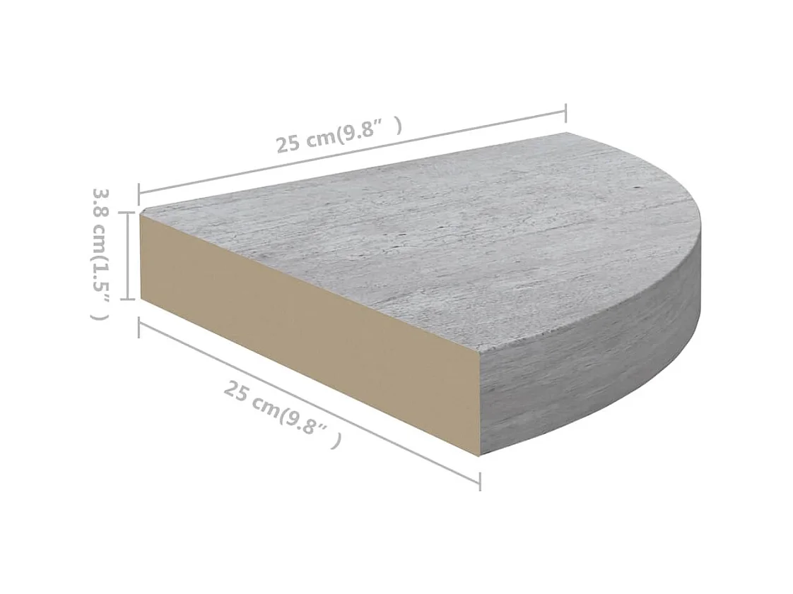 Estante de esquina de pared 2 uds MDF gris hormigón 25x25x3,8cm