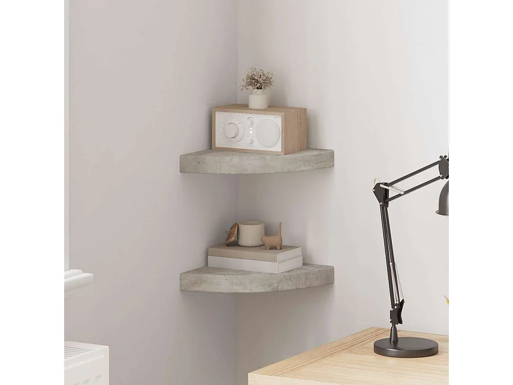 Étagères d'angle murales 2 pcs Gris béton 25x25x3,8 cm MDF