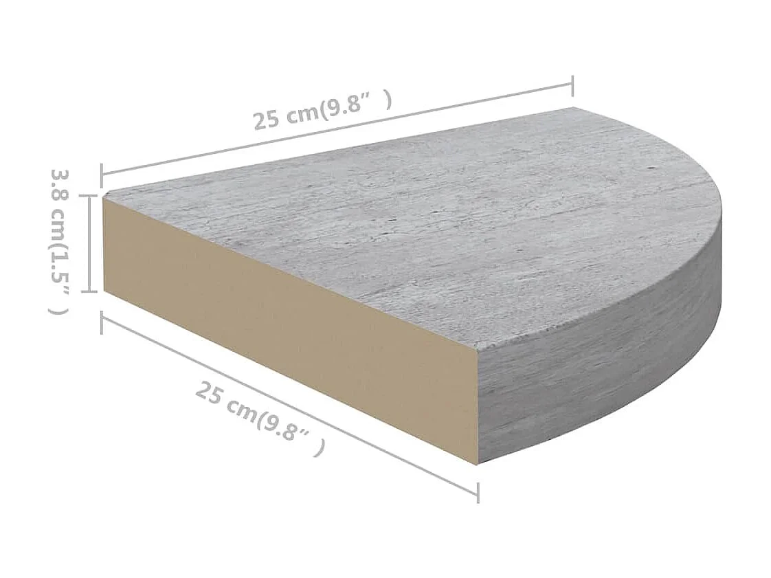 Étagères d'angle murales 2 pcs Gris béton 25x25x3,8 cm MDF