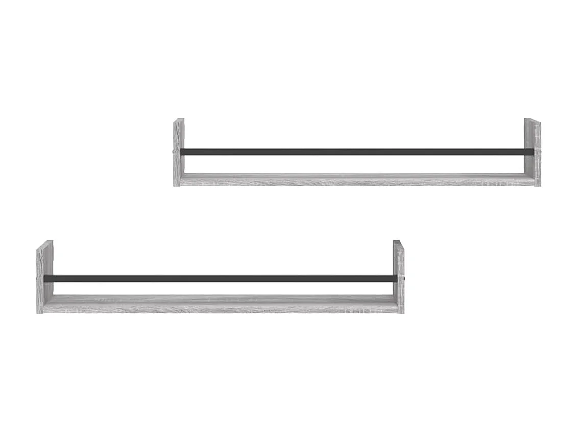 Prateleiras de parede c/ barras 2 pcs 80x16x14 cm cinza sonoma