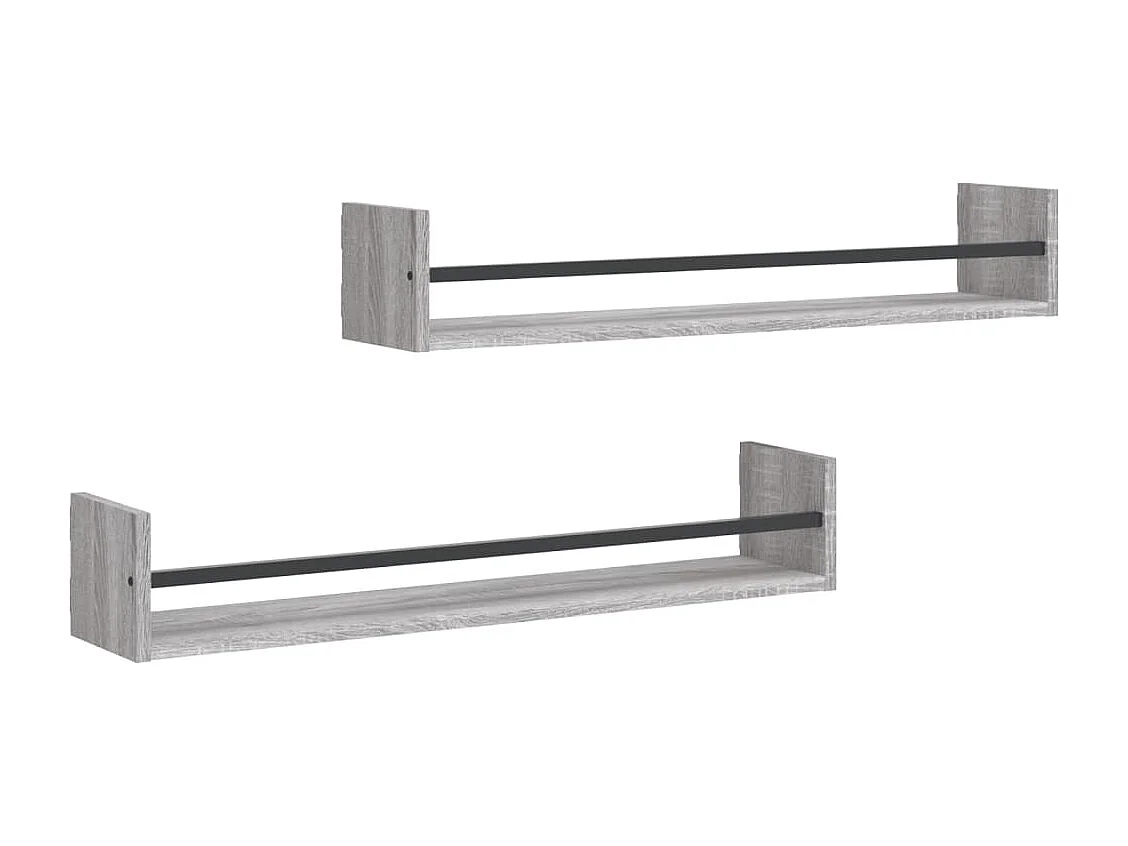 Mensole a Parete con Aste 2pz Grigio Sonoma 80x16x14 cm
