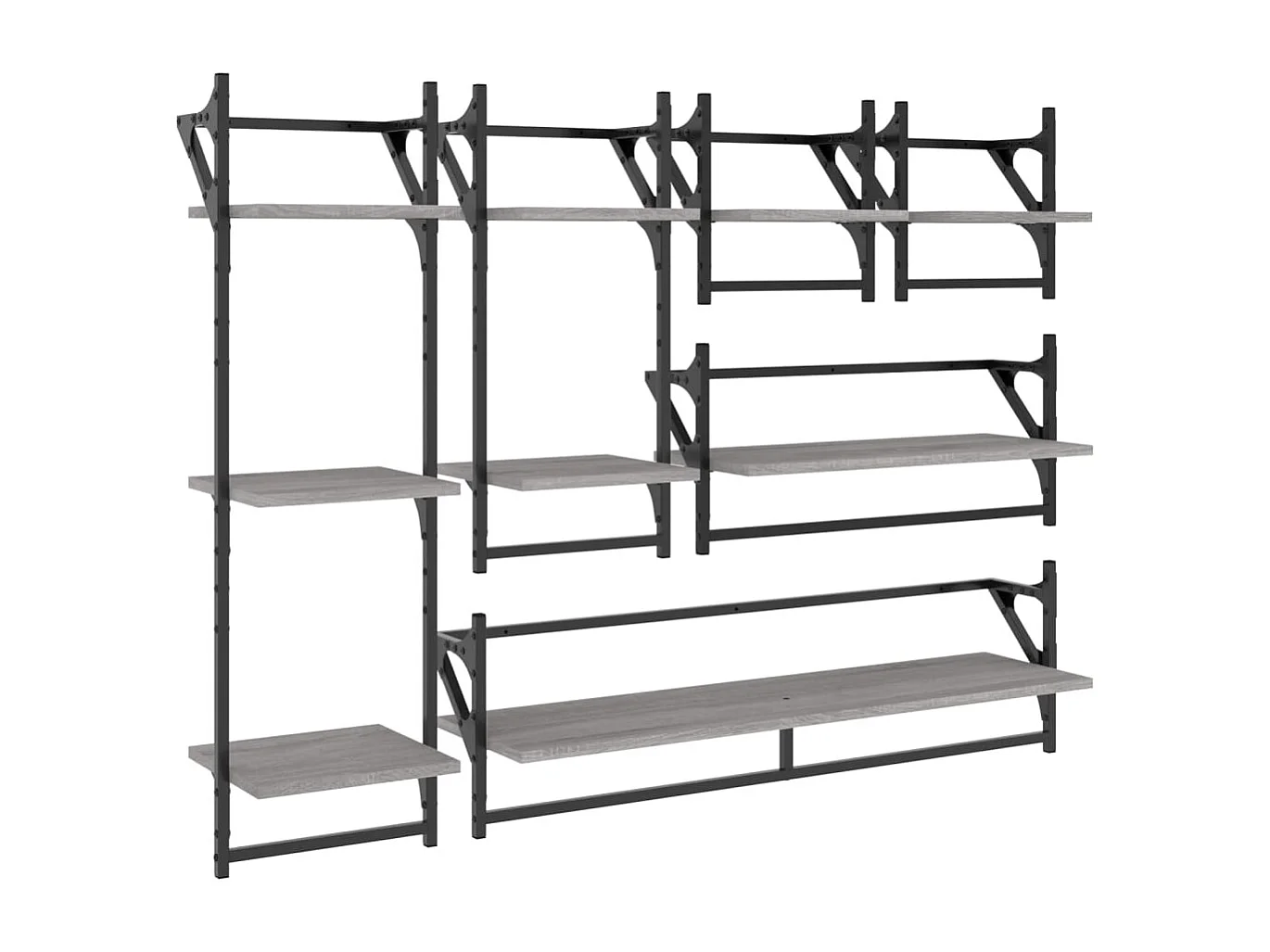 Set Mensole Parete con Aste 6pz Grigio Sonoma Legno Multistrato