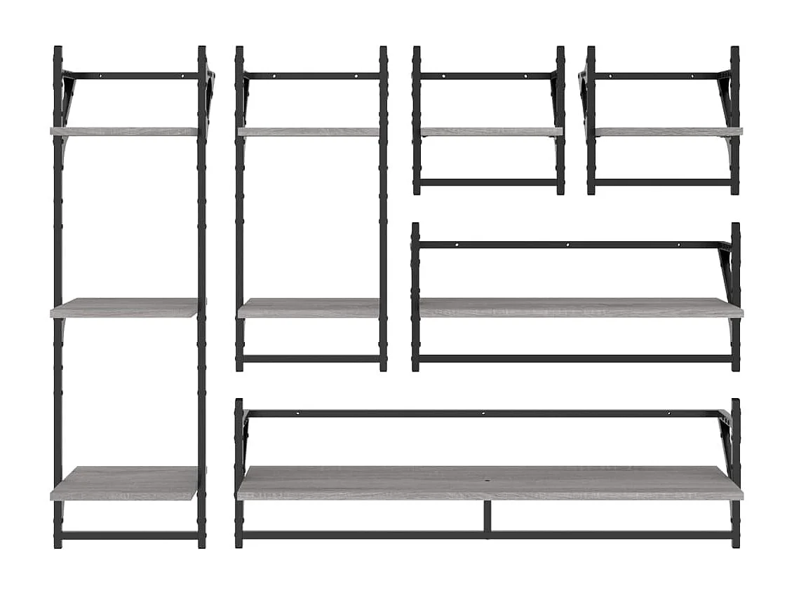 Set Mensole Parete con Aste 6pz Grigio Sonoma Legno Multistrato