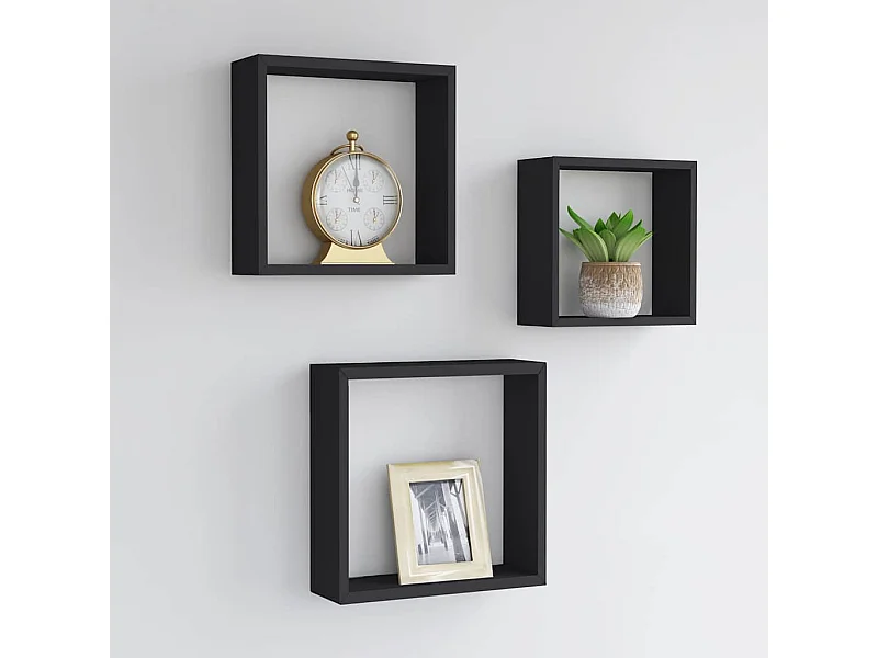 Étagères murales sous forme de cube 3 pcs Noir MDF