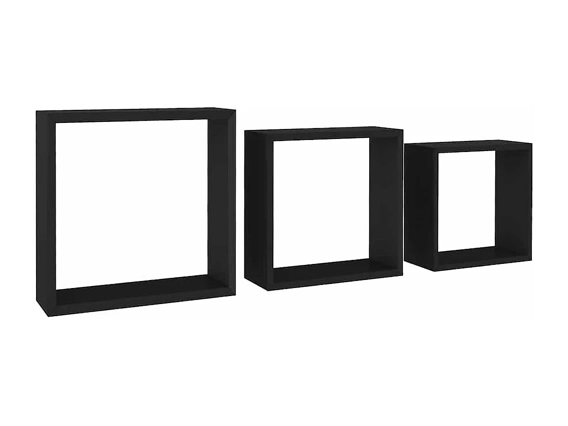 Wandschappen kubus 3 st MDF zwart