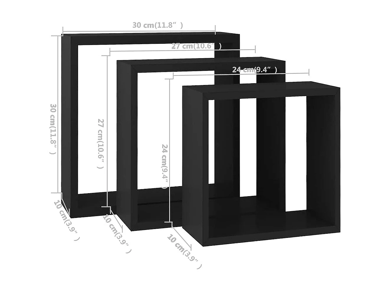 Wandschappen kubus 3 st MDF zwart