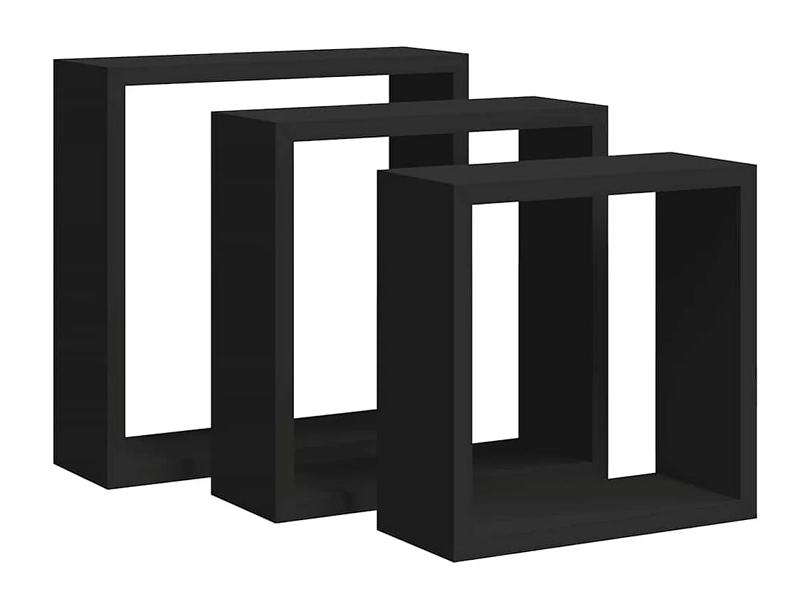 Étagères murales sous forme de cube 3 pcs Noir MDF
