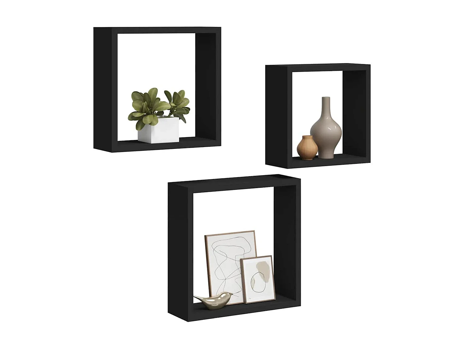 Étagères murales sous forme de cube 3 pcs Noir MDF