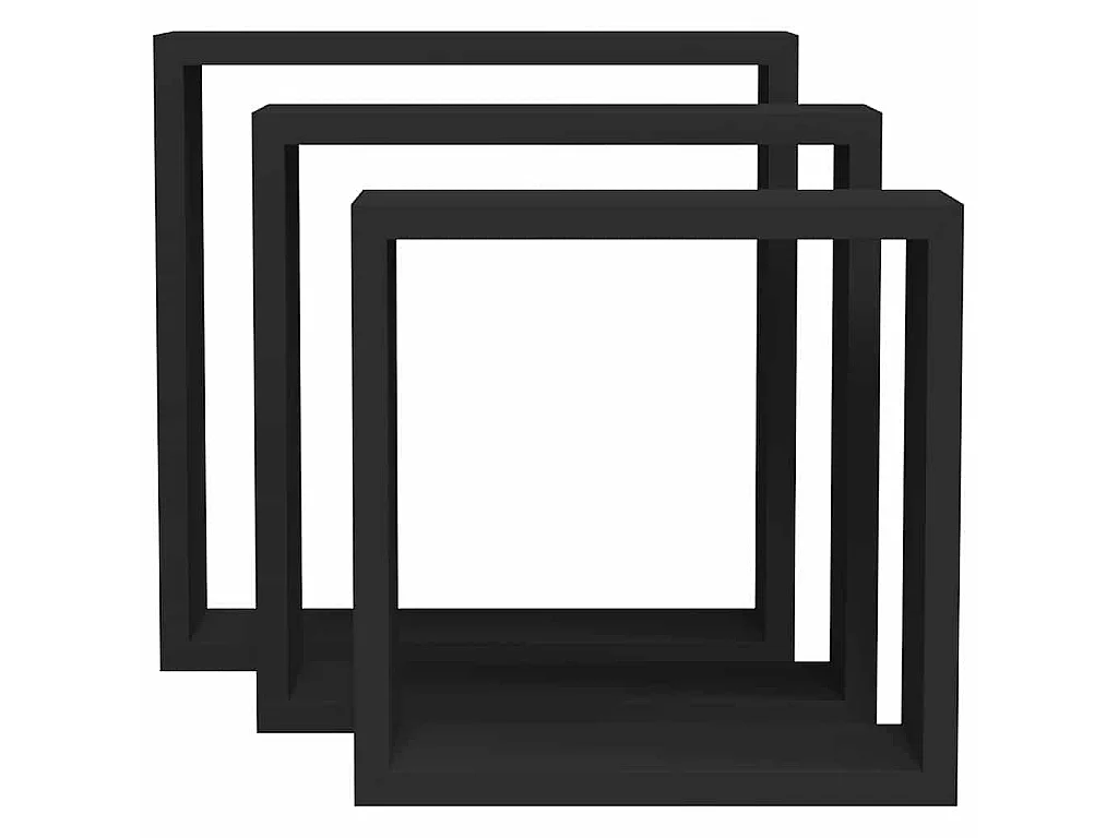 Étagères murales sous forme de cube 3 pcs Noir MDF