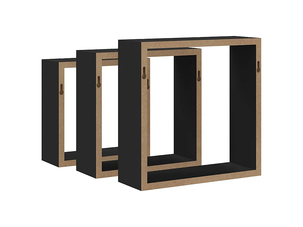 Étagères murales sous forme de cube 3 pcs Noir MDF