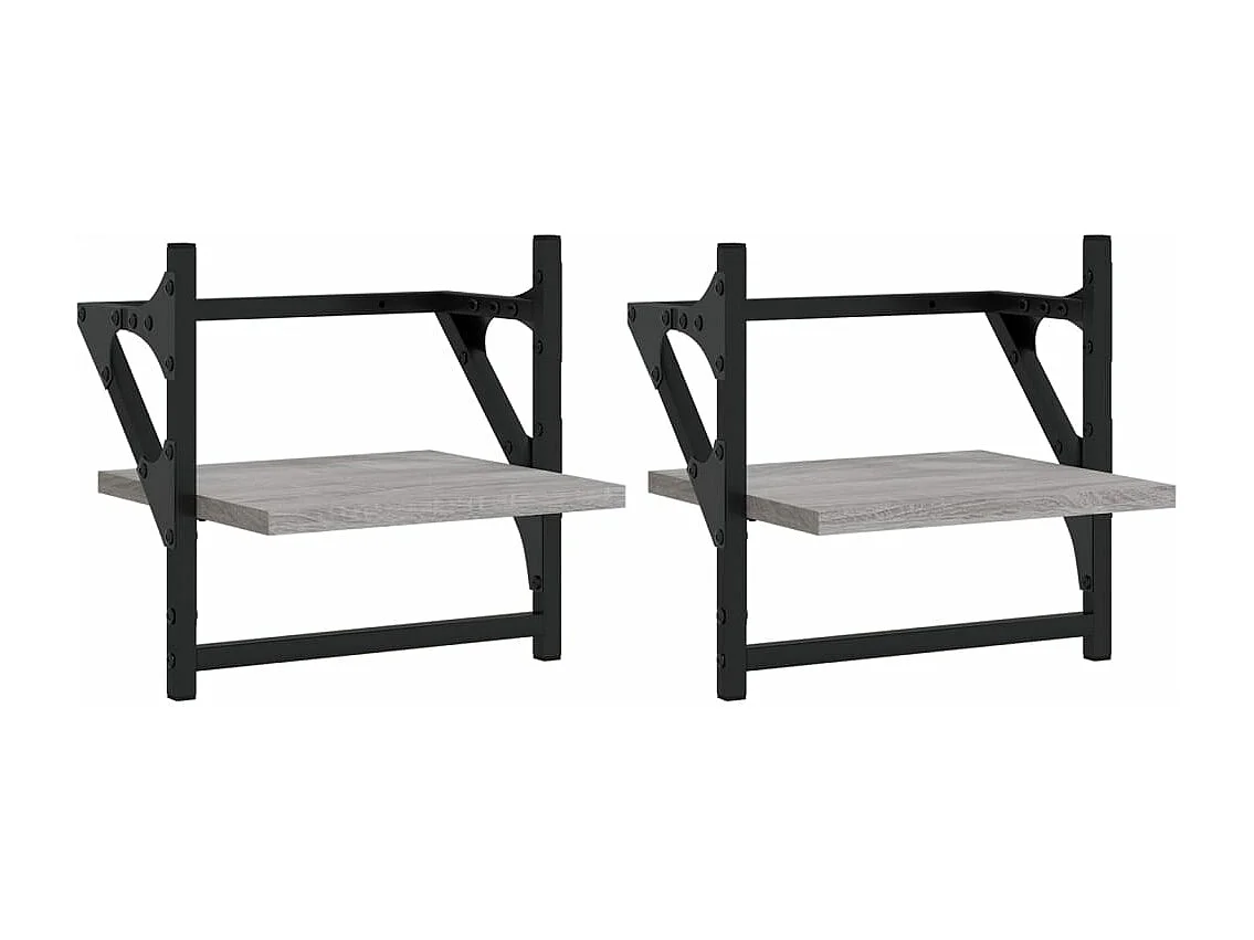 Étagères murales avec barres 2 pcs sonoma gris 30x25x30 cm