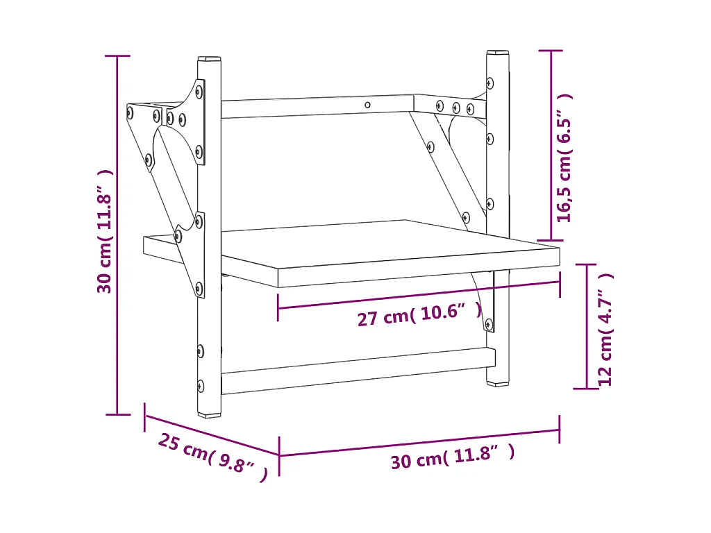 Étagères murales avec barres 2 pcs sonoma gris 30x25x30 cm