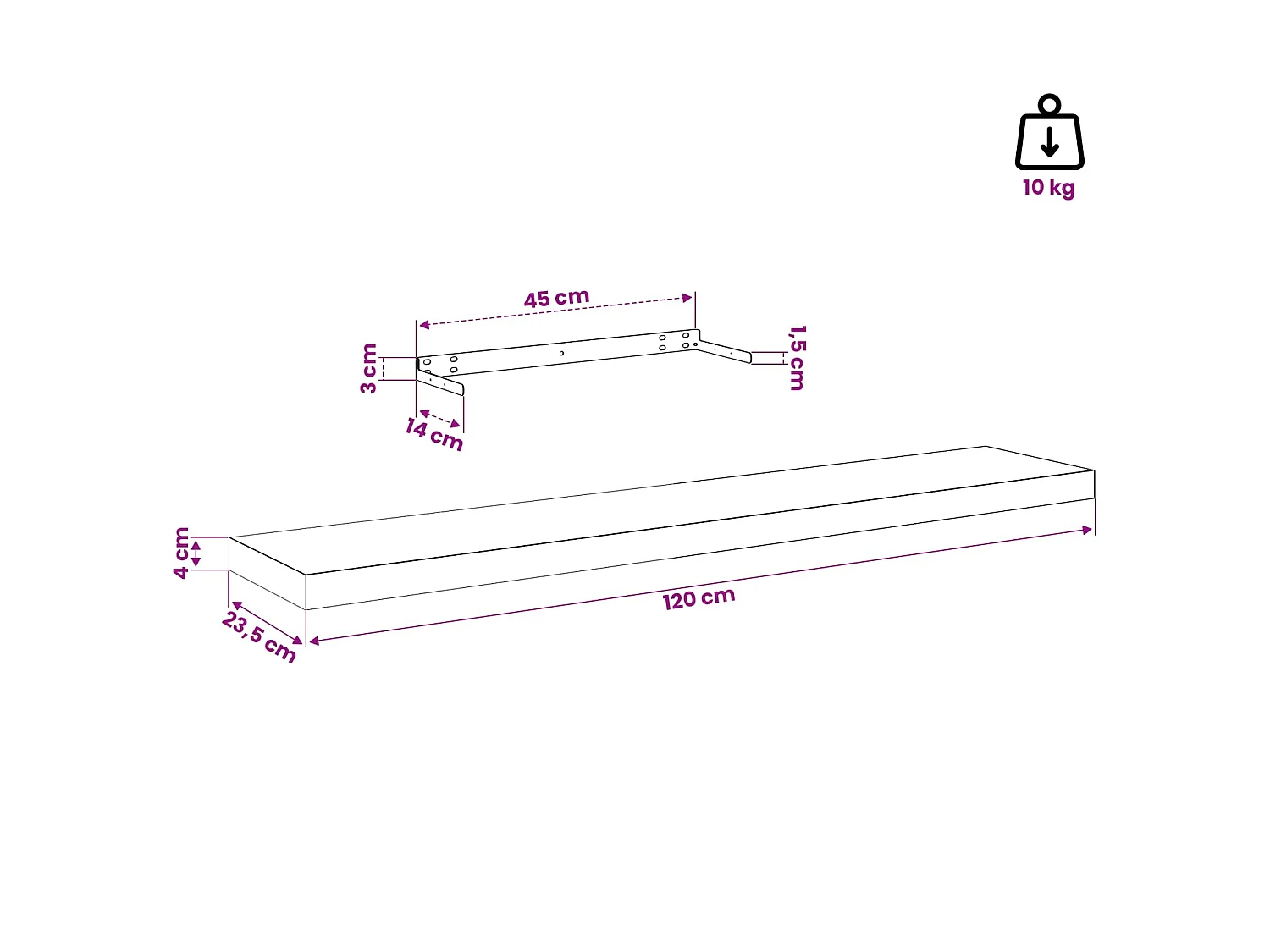 Étagère murale flottante blanc 120x23,5x3,8 cm MDF