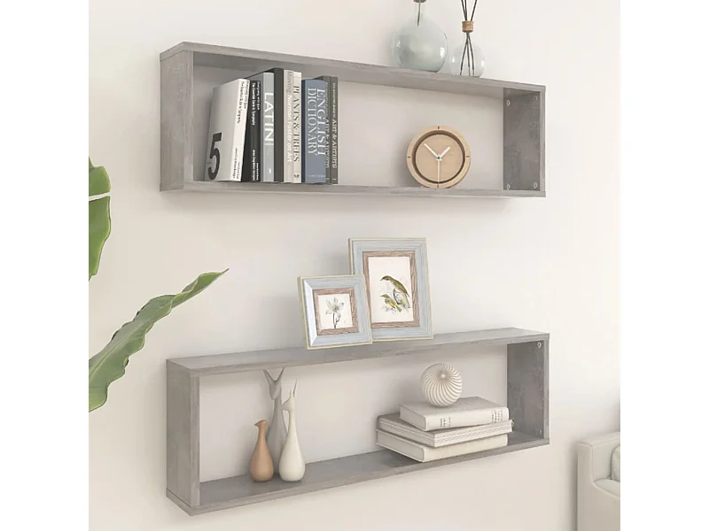 Étagères cube murales 2 pcs gris béton bois d'ingénierie