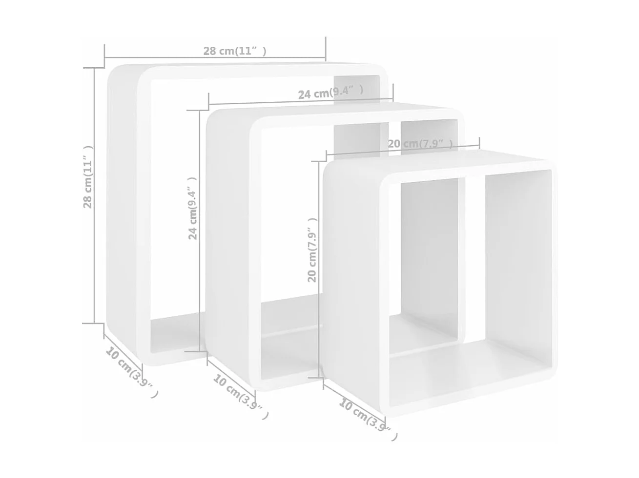 Étagères murales sous forme de cube 3 pcs Blanc MDF